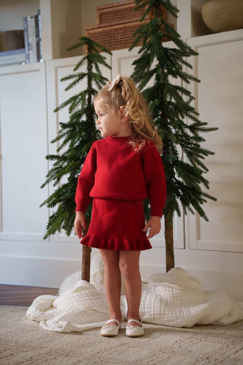 Knit Ruffle Skirt Set: Ruby
