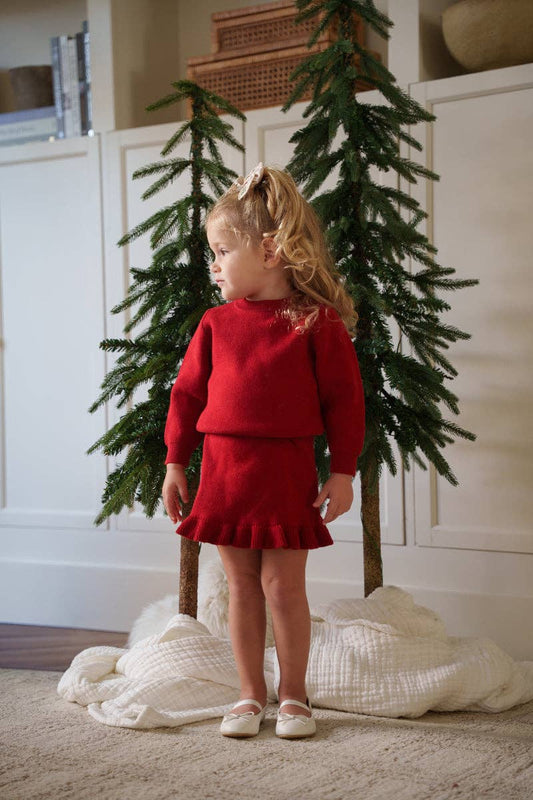 Knit Ruffle Skirt Set: Ruby