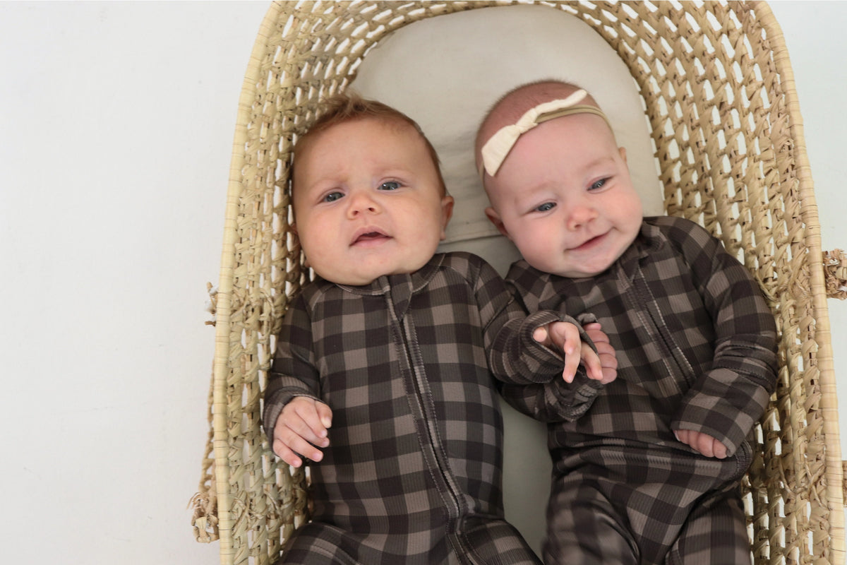 Ribbed Zip Pajamas | Chestnut Gingham