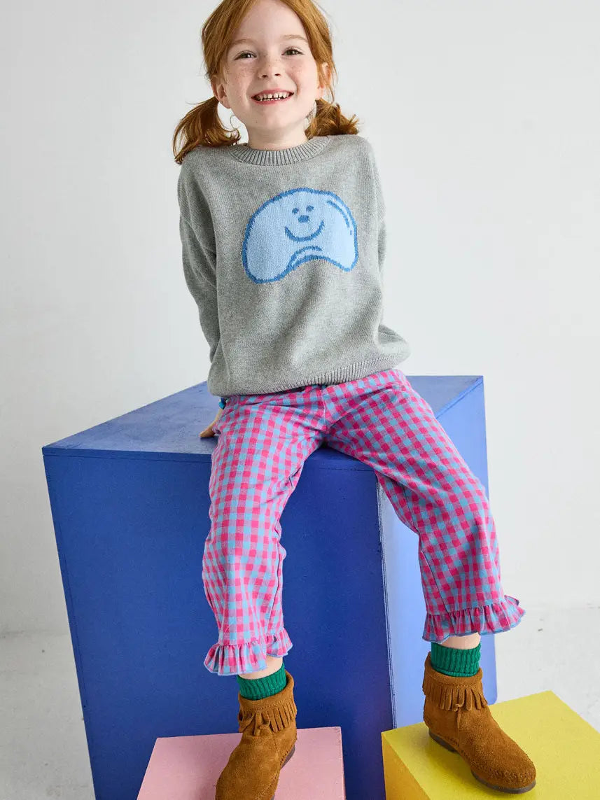 Gingham Ruffle Hem Pant | Pink & Blue