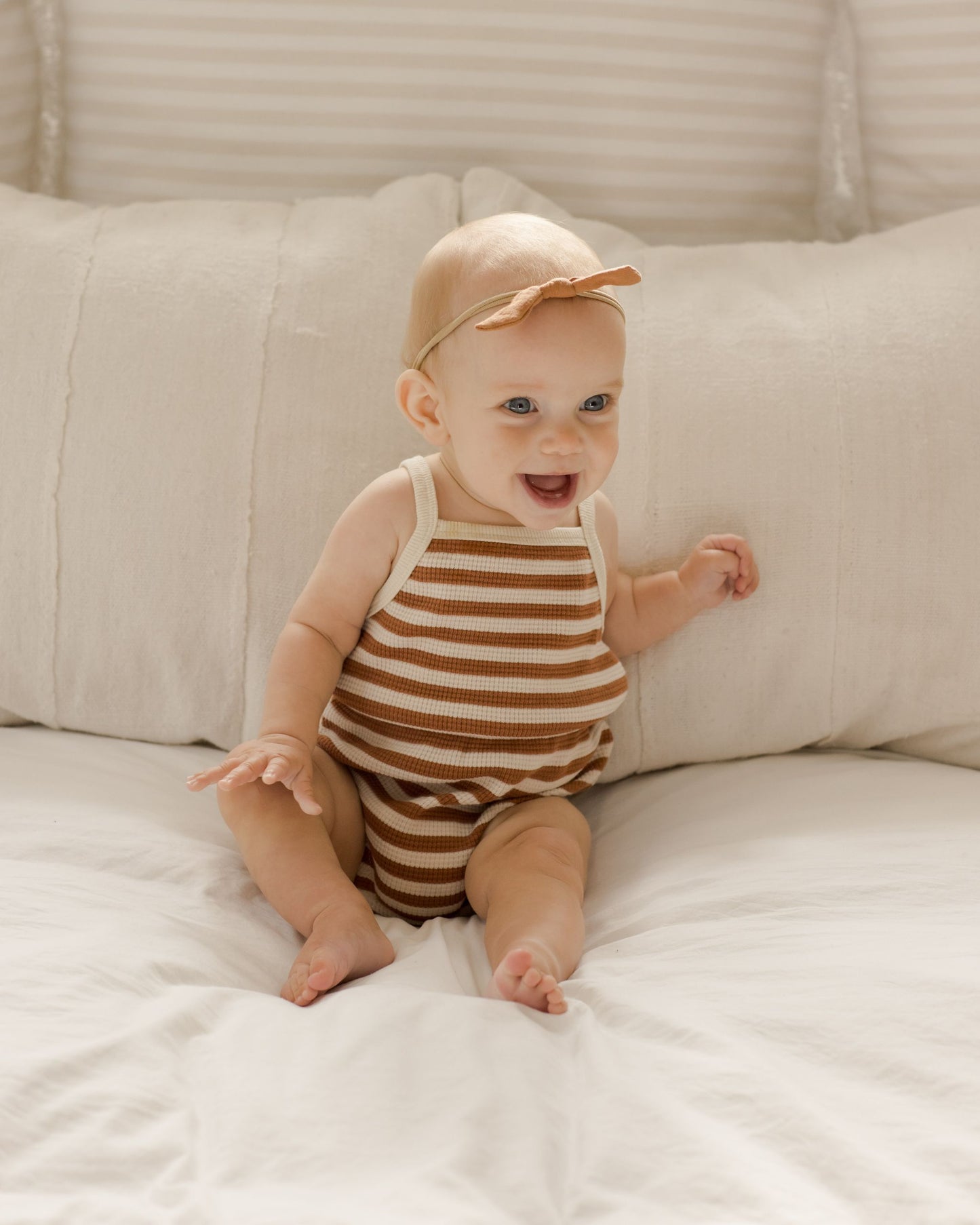 Waffle Cinch Romper I Clay Stripe