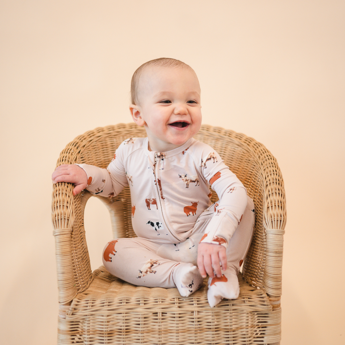 Bamboo Zip Convertible Romper | Oatmeal Cow