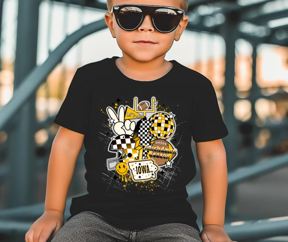 Icons Black & White Checkered Football Tee I Iowa