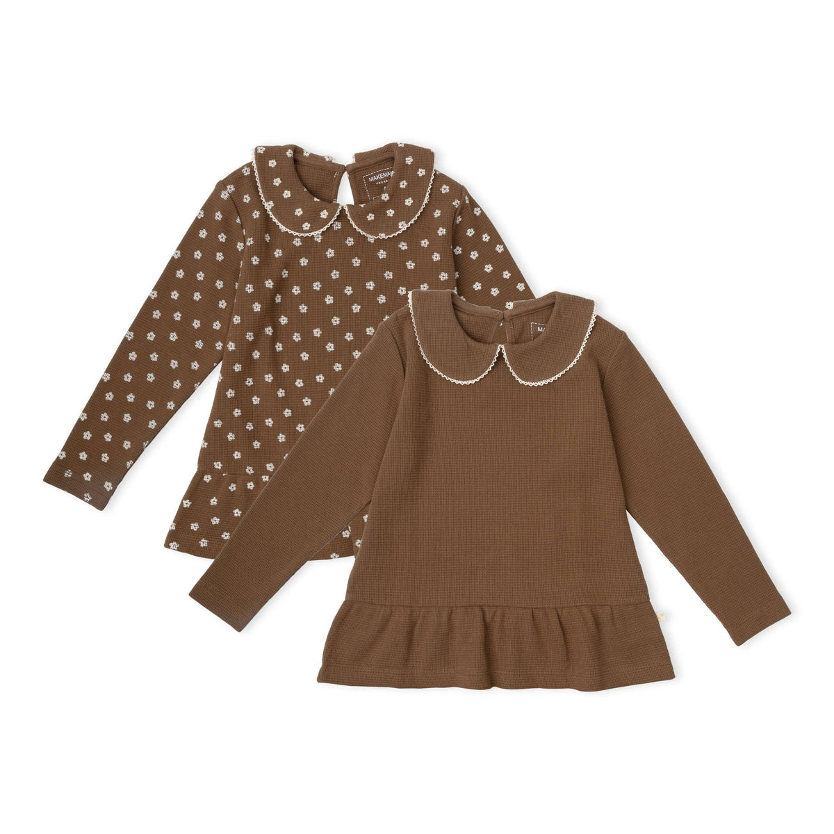 Organic Collar Peplum Top Set of 2 - Chestnut Bloom + Brown: 12-18M