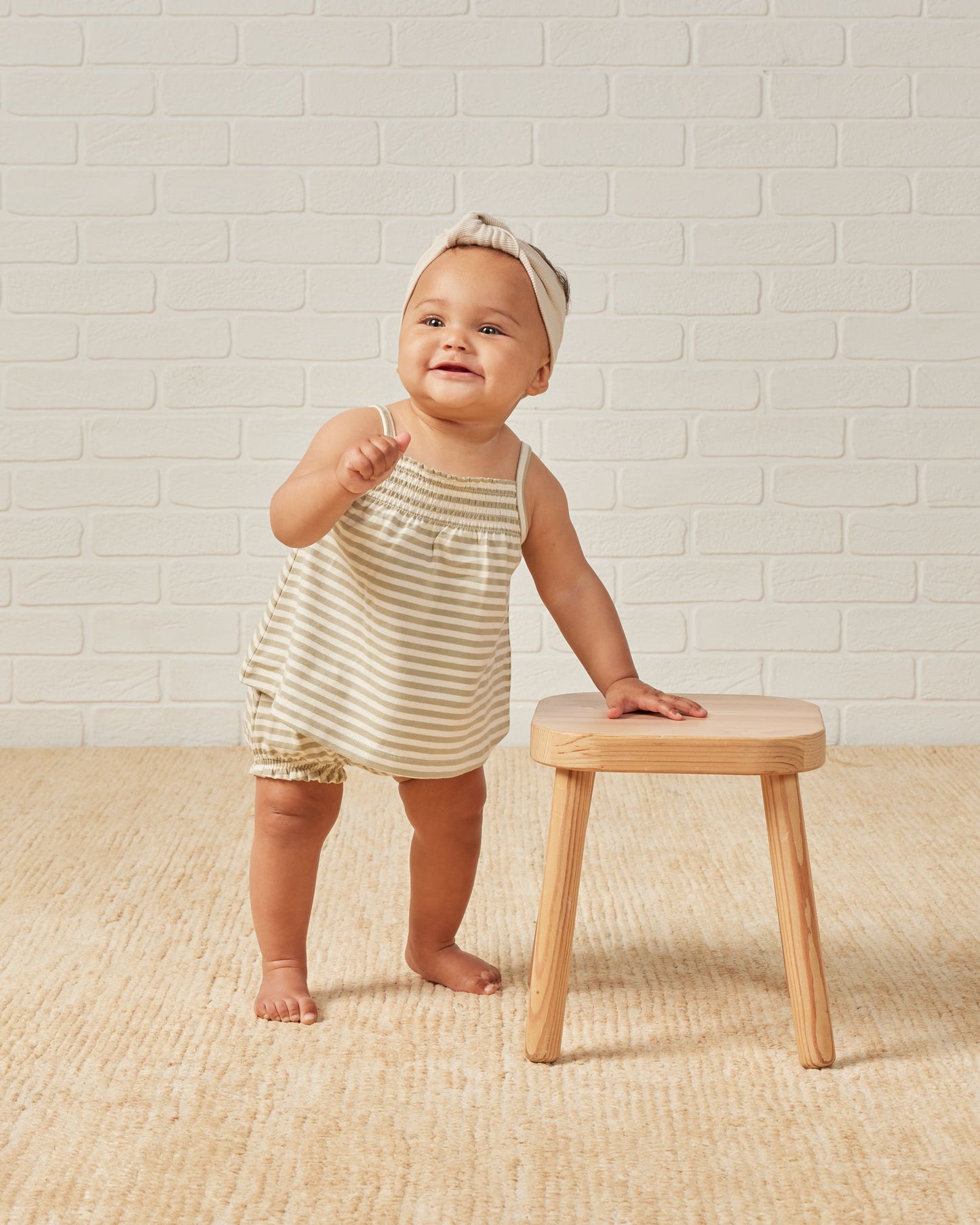 Smocked Tank + Bloomer Set I Sage Stripe