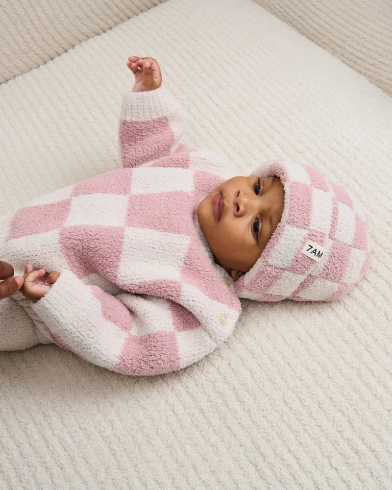 Checkers Fuzzy Beanie | Ash Rose
