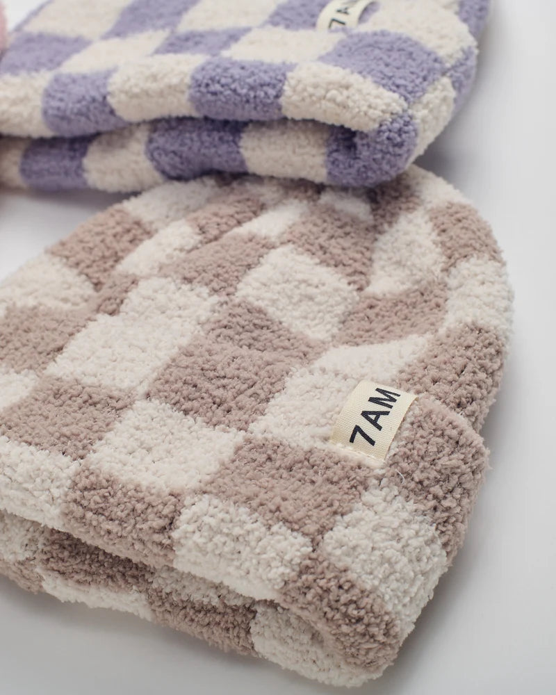 Checkers Fuzzy Beanie | Taupe