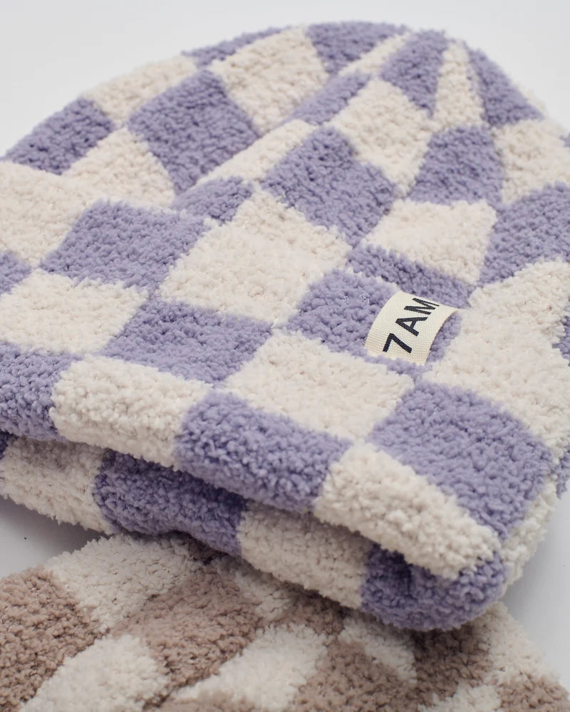 Checkers Fuzzy Beanie | Taro