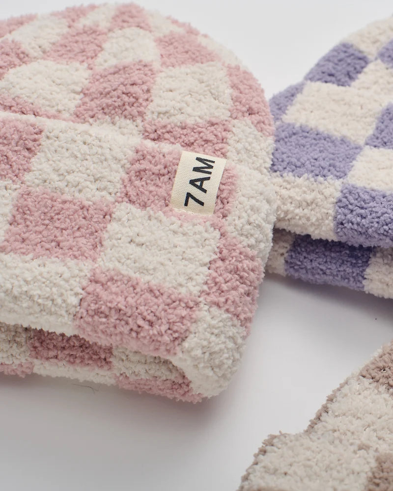 Checkers Fuzzy Beanie | Taro