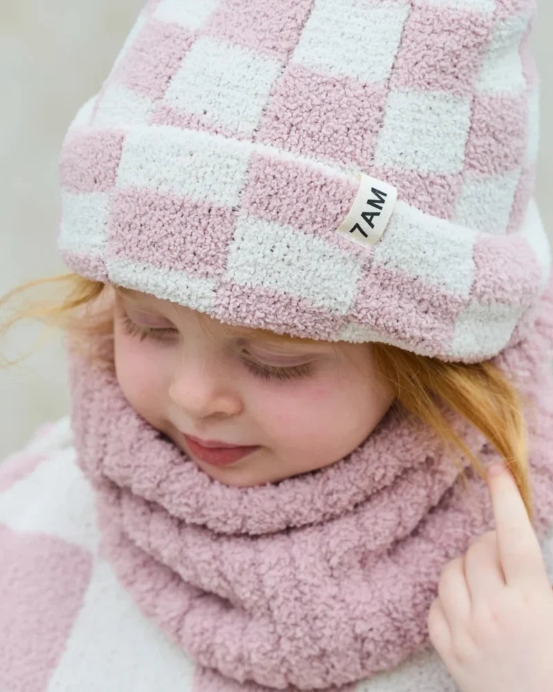 Checkers Fuzzy Beanie | Ash Rose