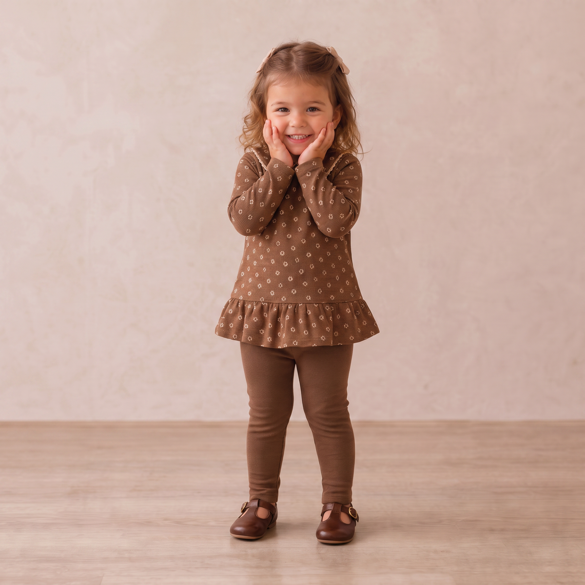 Organic Legging Set of 2 - Chestnut Bloom + Brown: 12-18M