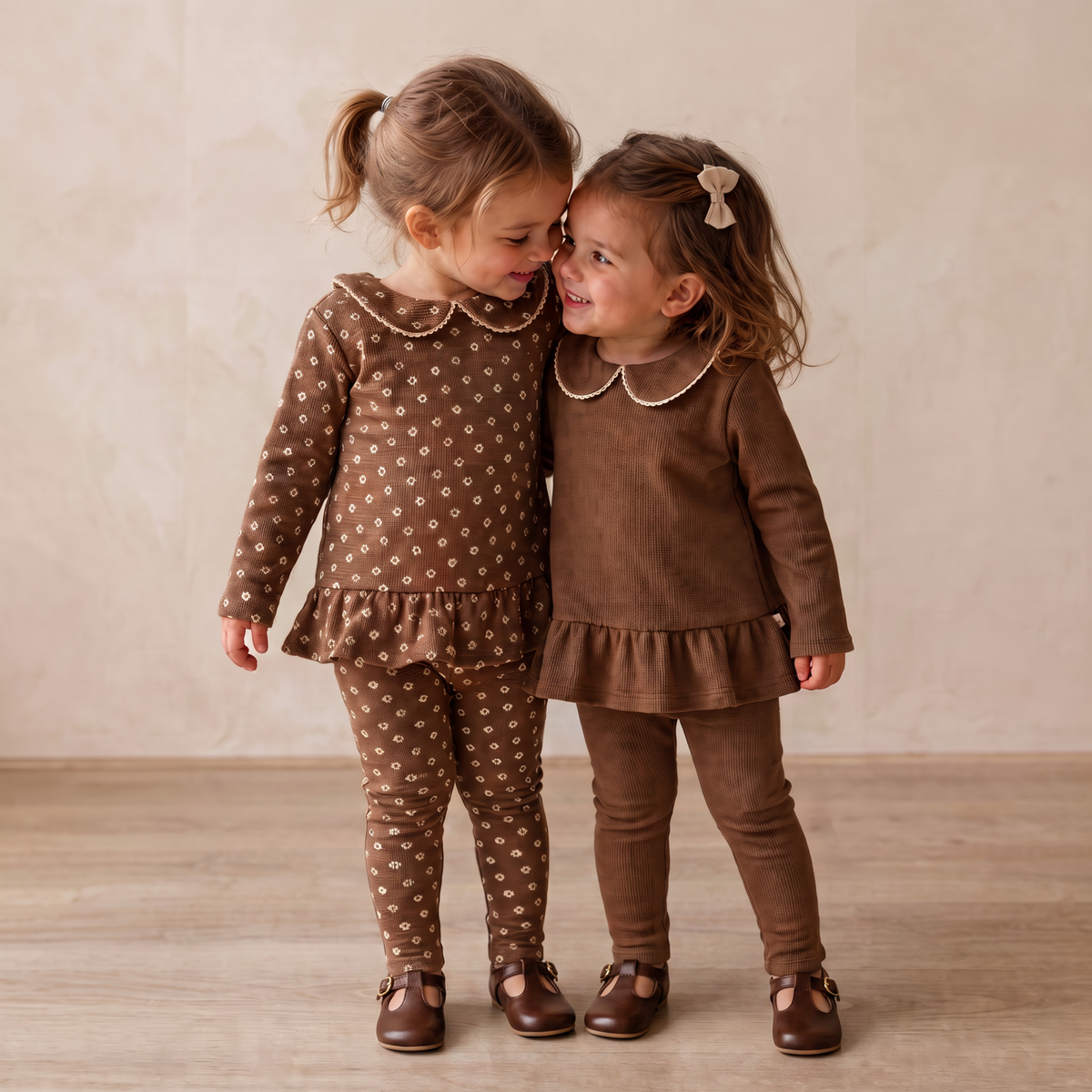 Organic Legging Set of 2 - Chestnut Bloom + Brown: 12-18M
