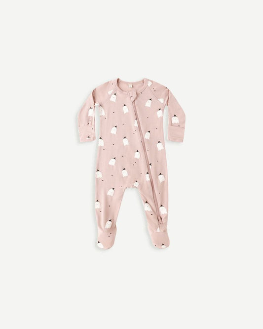 Bamboo Zip Footie | Pink Ghosts