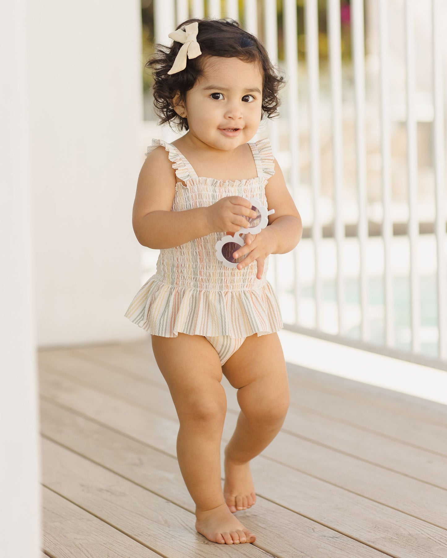 Smocked One-Piece Swimsuit | Multi Stripe