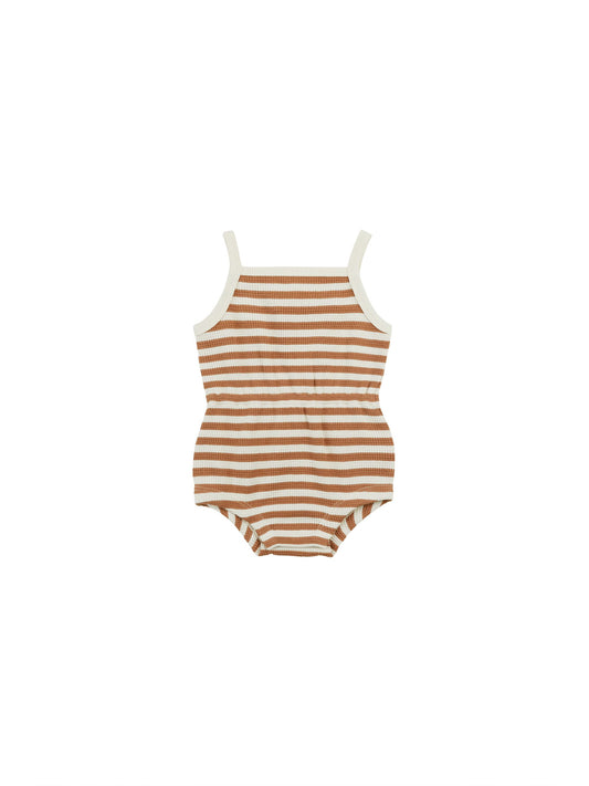 Waffle Cinch Romper I Clay Stripe