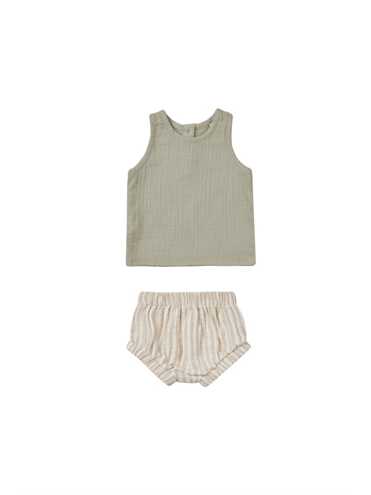 Woven Tank + Short Set I Sage Stripe