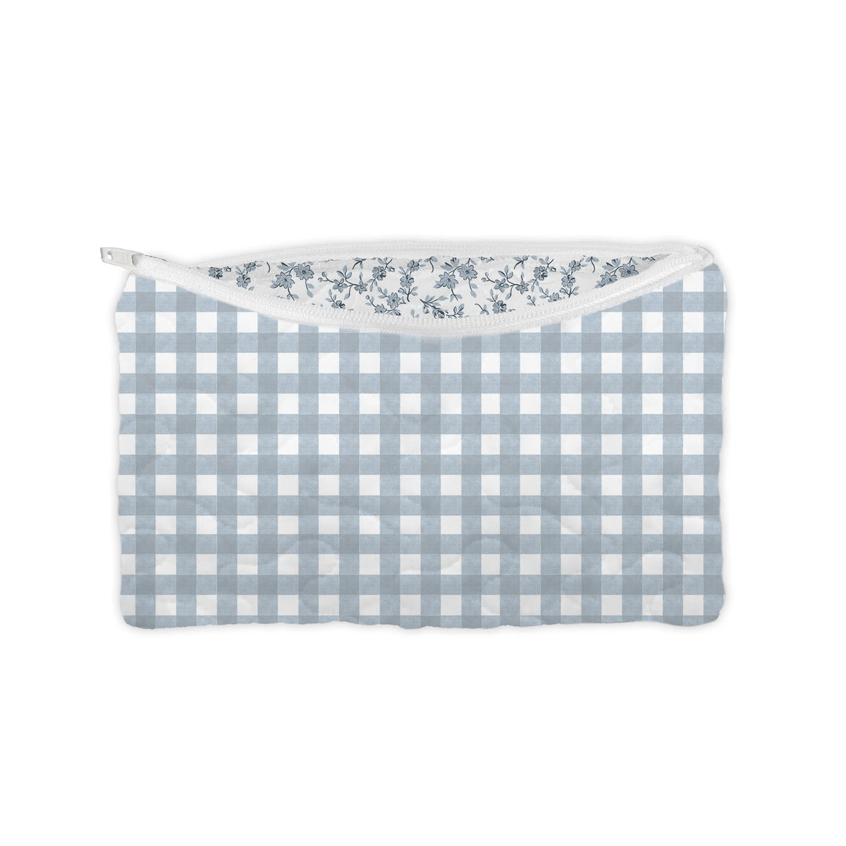 Small Quilted Makeup Bag | Blue Anthia Gingham