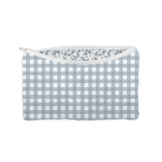 Small Quilted Makeup Bag | Blue Anthia Gingham