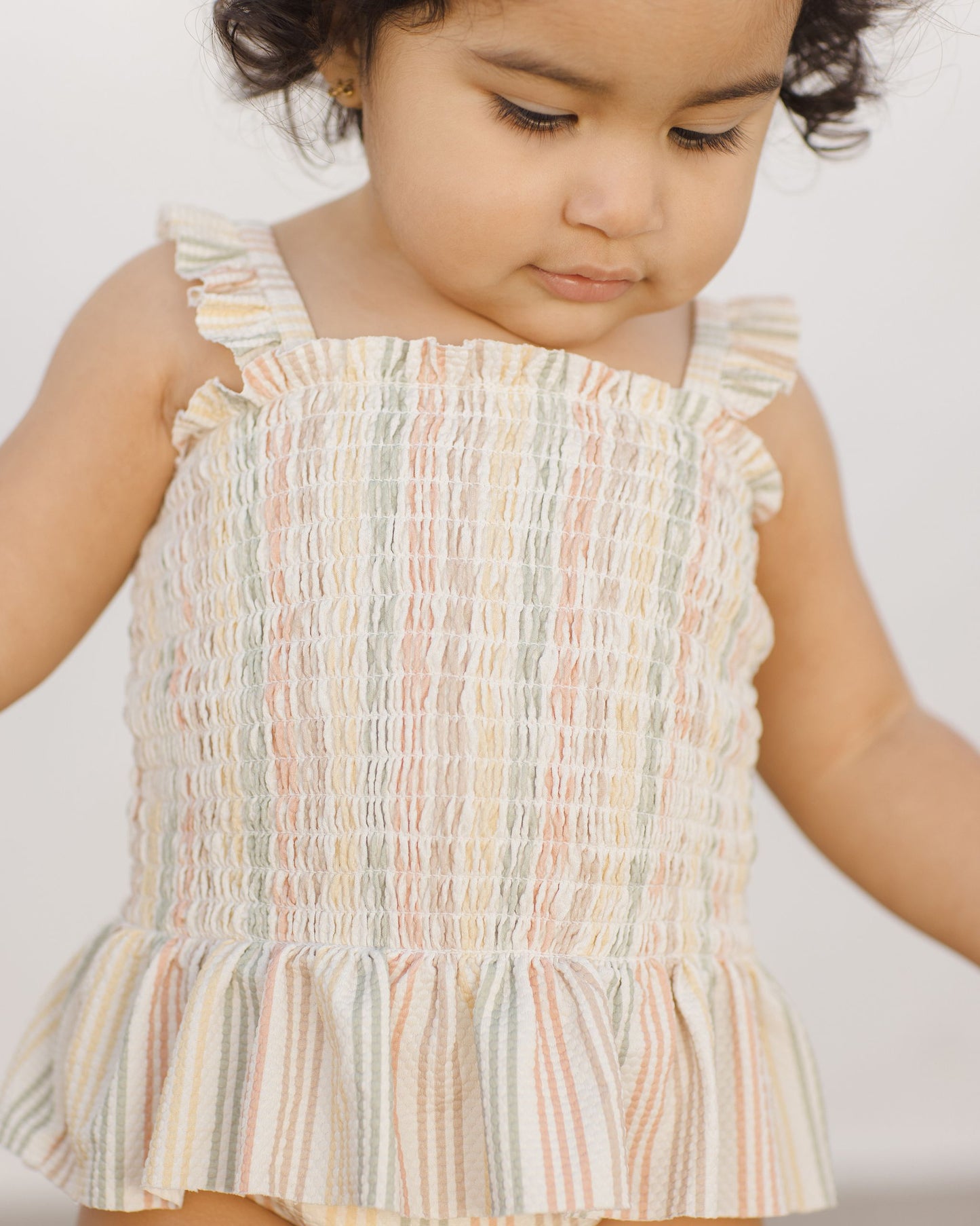 Smocked One-Piece Swimsuit | Multi Stripe