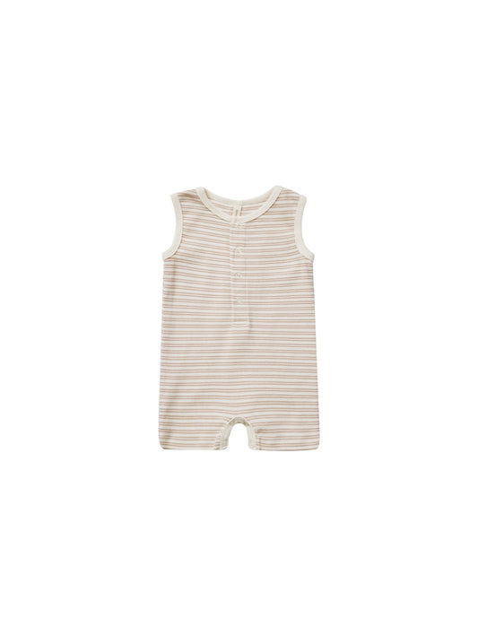 Ribbed Henley Romper I Oat Stripe