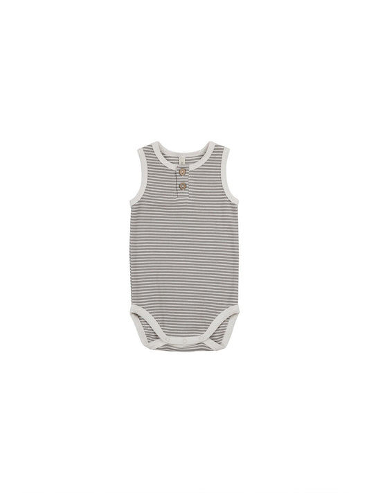 Sleeveless Henley Bodysuit I Lagoon Micro Stripe