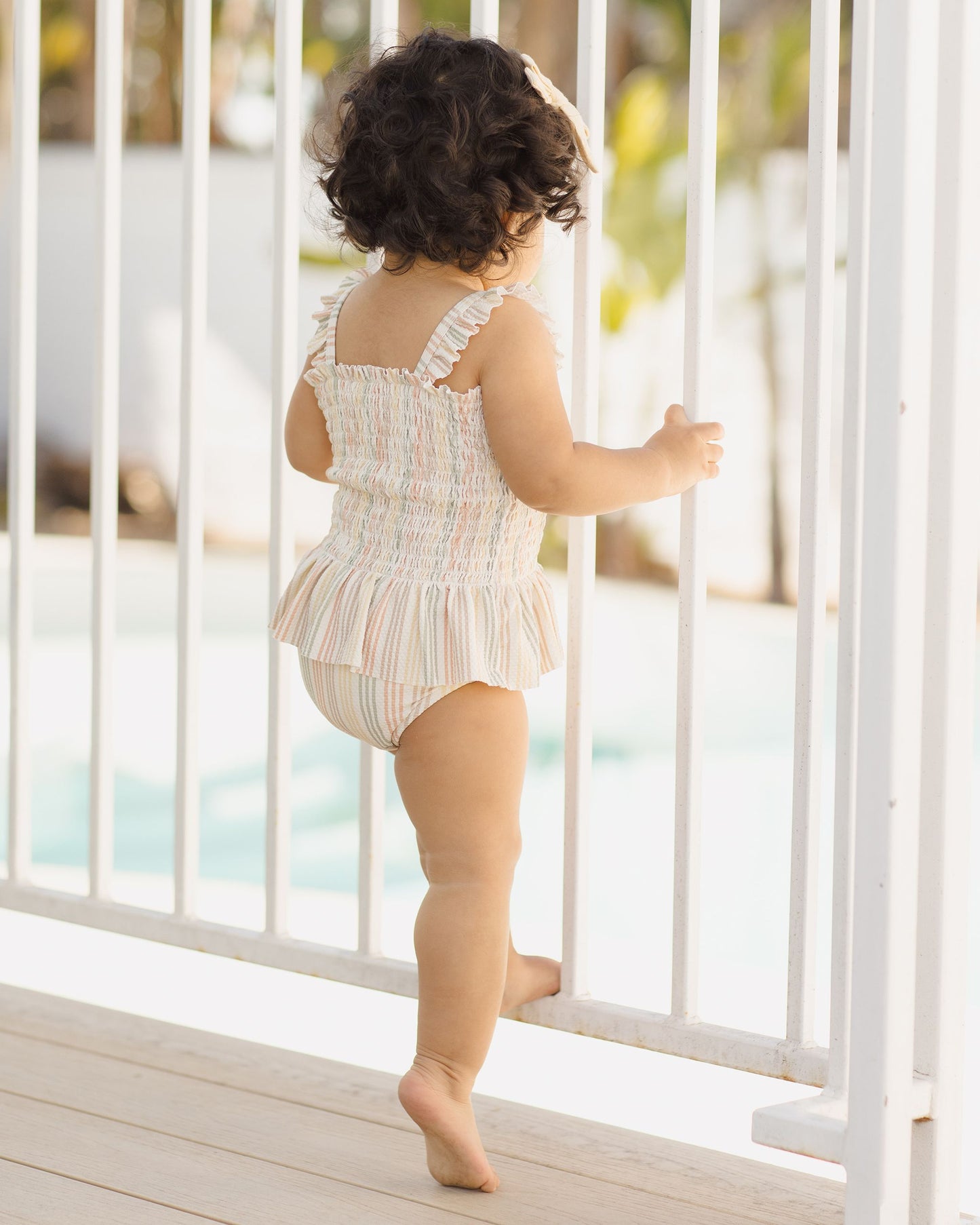 Smocked One-Piece Swimsuit | Multi Stripe