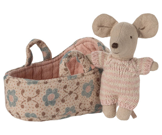 Baby Mouse In Carry Cot | Rose