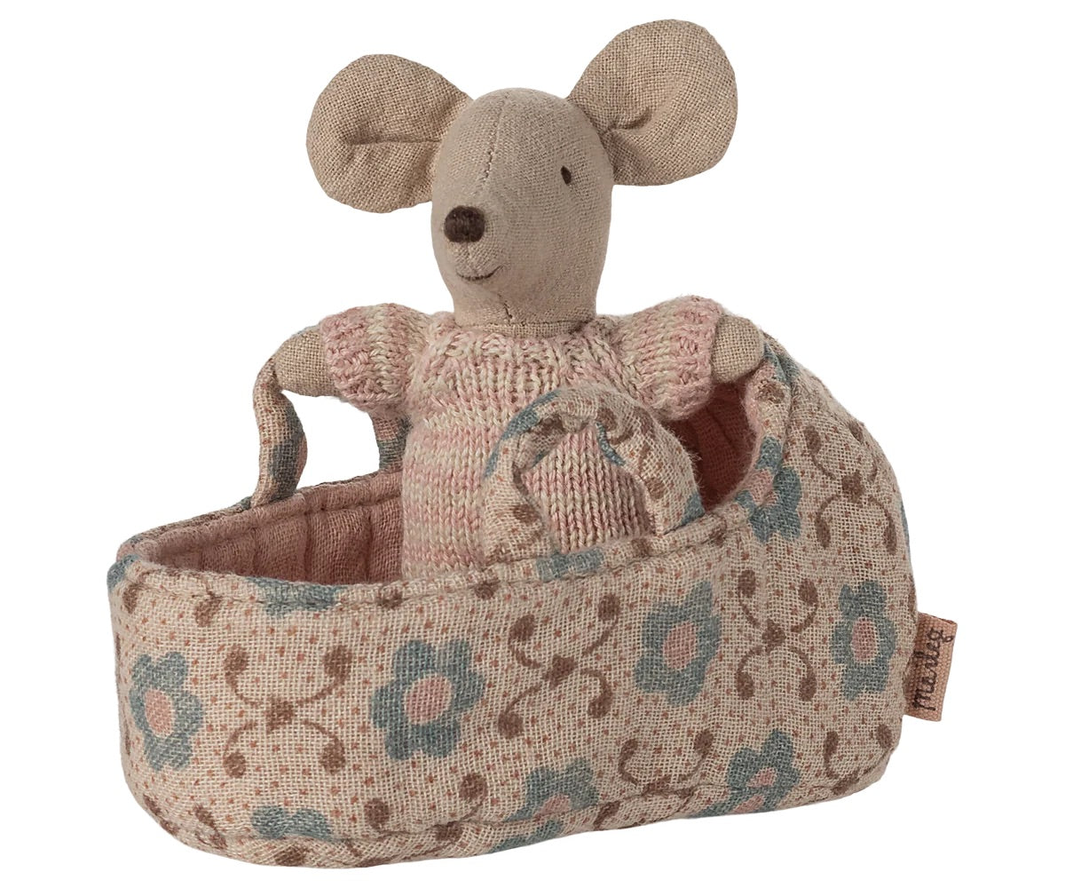 Baby Mouse In Carry Cot | Rose