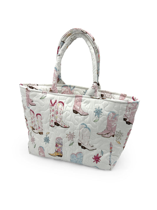 Quilted Handbag | Patchwork White Daisy Boots
