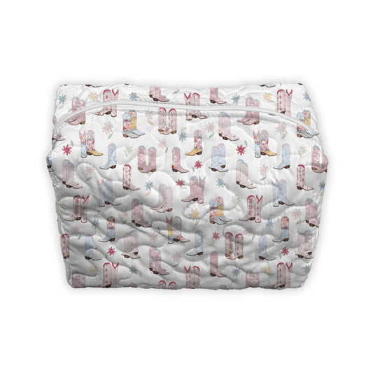 Large Quilted Makeup Bag | Patchwork White Daisy Boots
