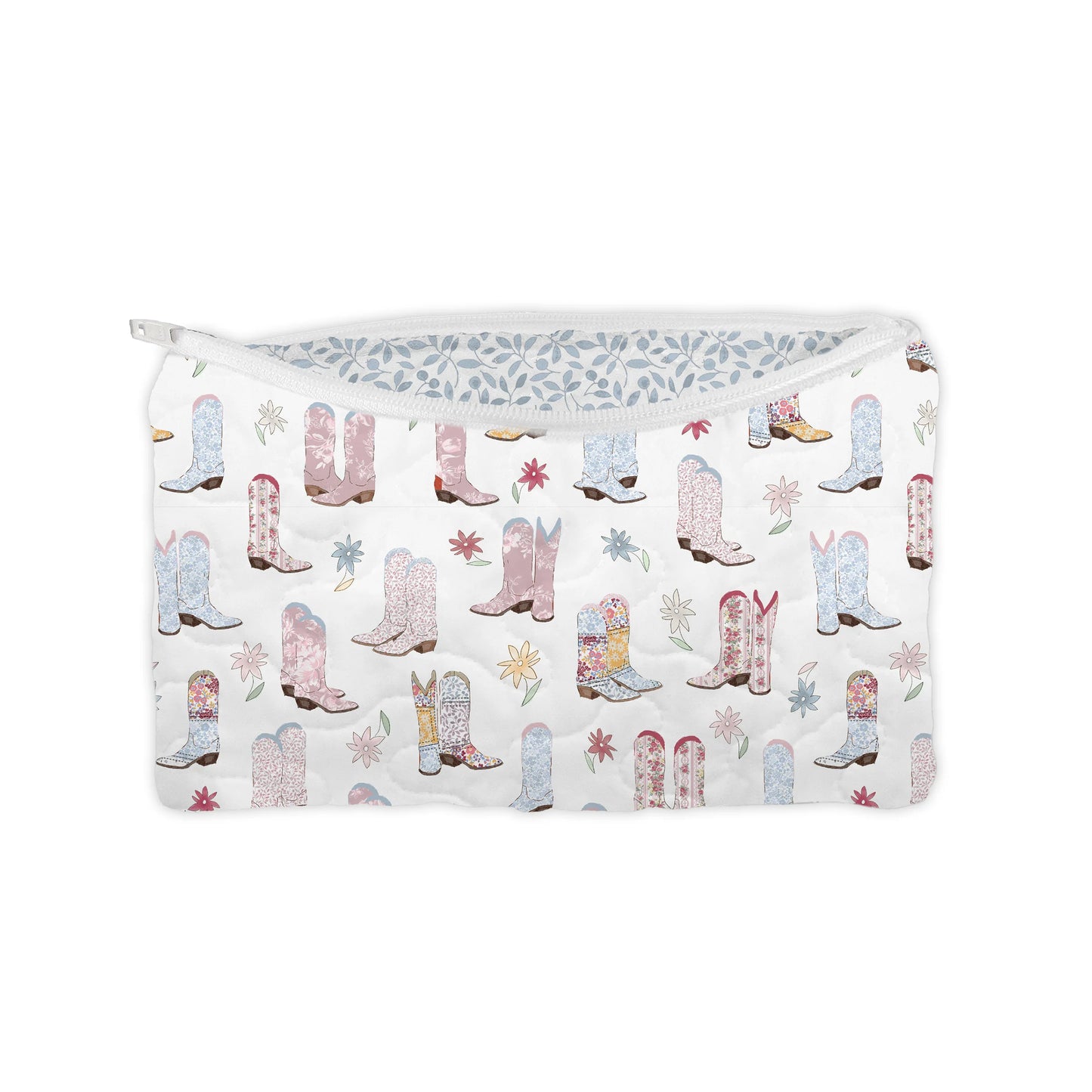 Small Quilted Makeup Bag | Patchwork White Daisy Boots