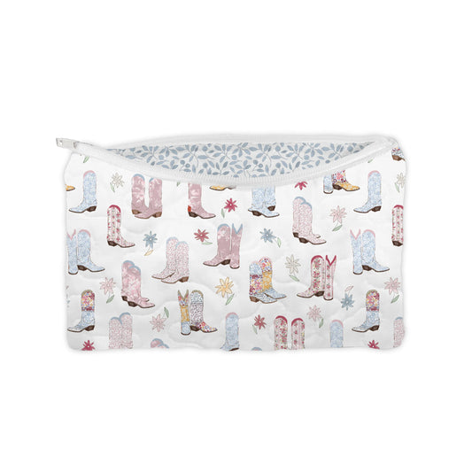 Small Quilted Makeup Bag | Patchwork White Daisy Boots