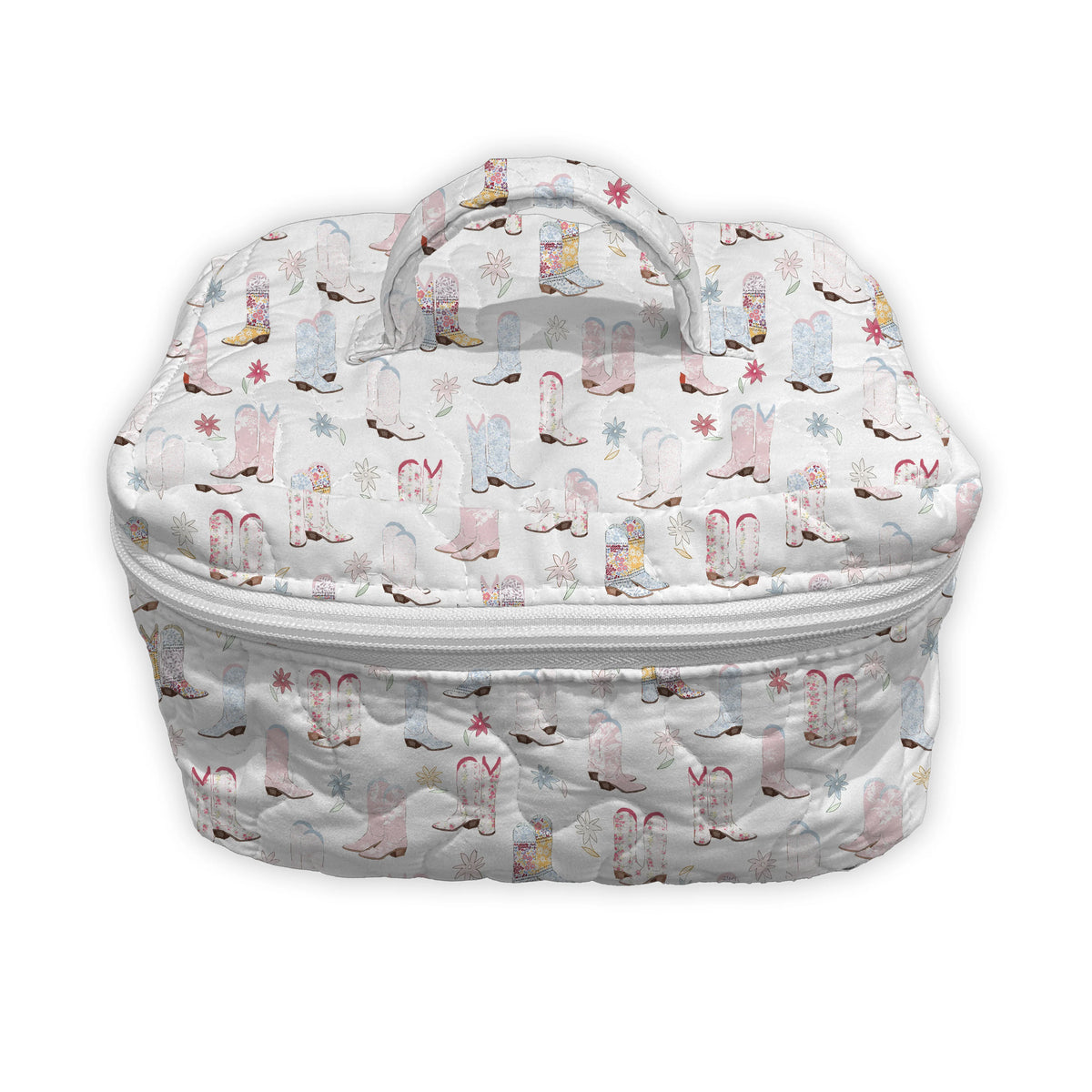 Quilted Travel Case | Patchwork White Daisy Boots