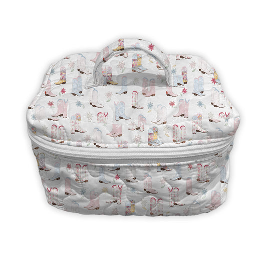 Quilted Travel Case | Patchwork White Daisy Boots