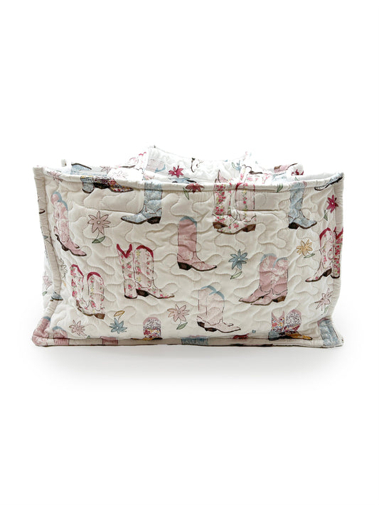 Quilted Tote Bag | Patchwork White Daisy Boots