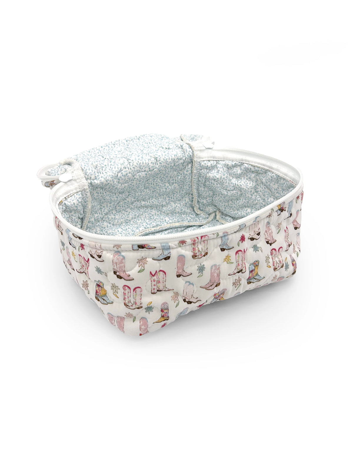 Quilted Travel Case | Patchwork White Daisy Boots