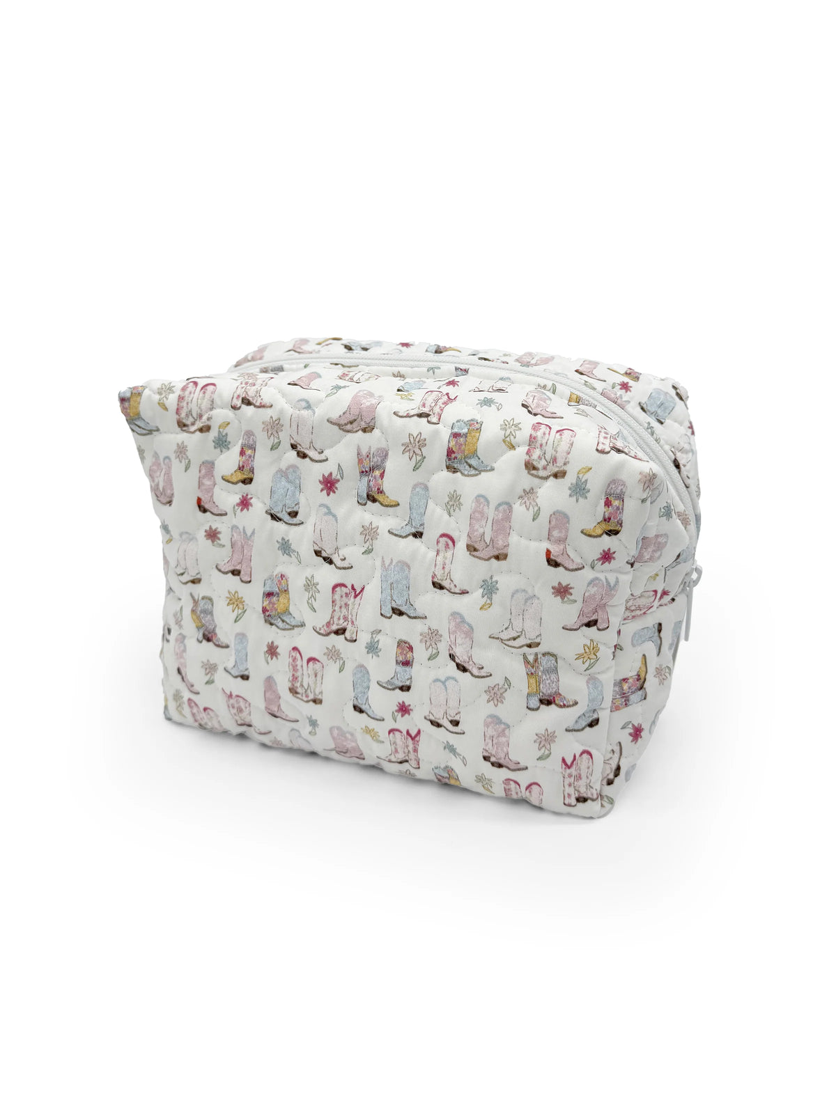 Large Quilted Makeup Bag | Patchwork White Daisy Boots