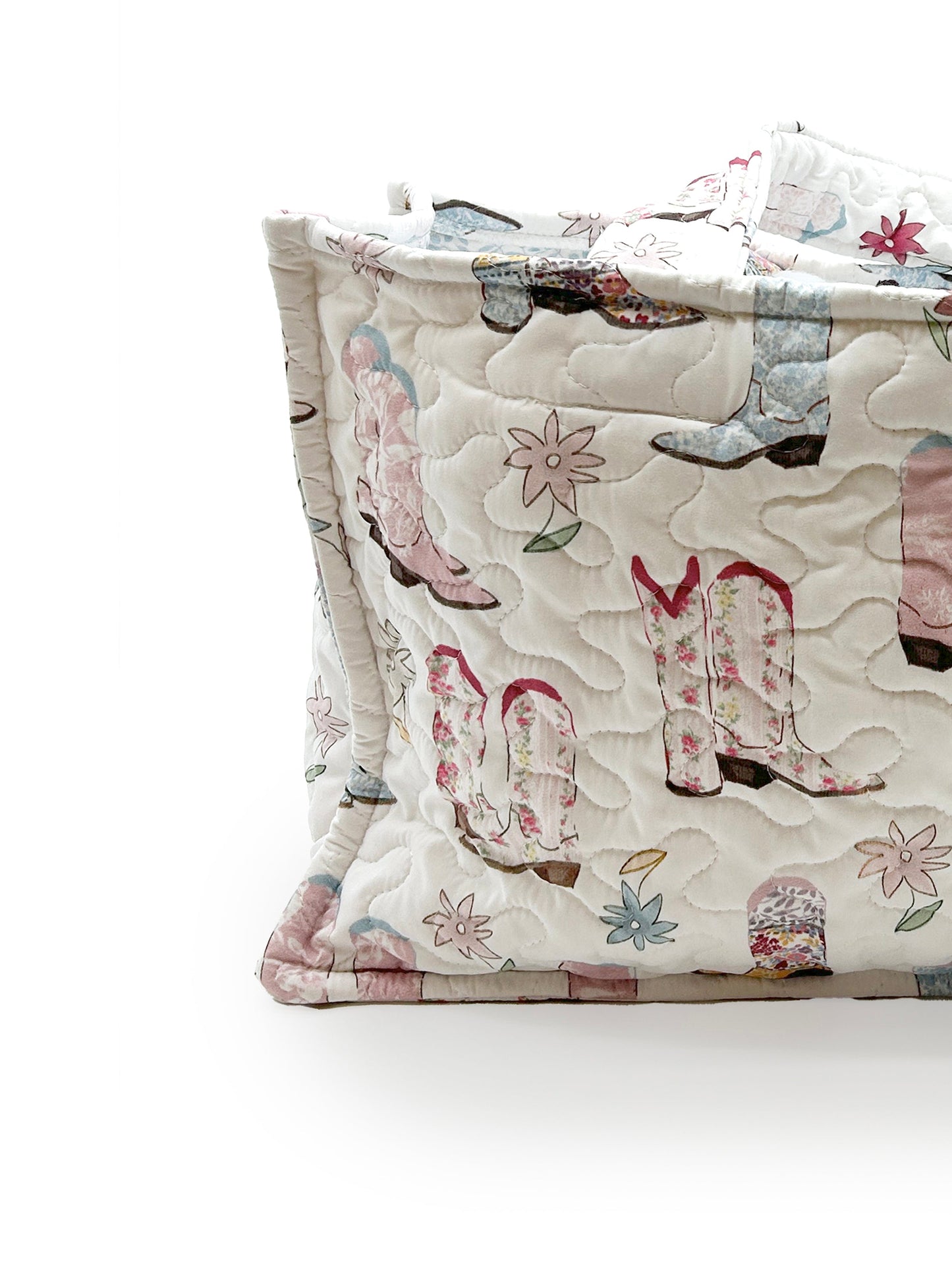 Quilted Tote Bag | Patchwork White Daisy Boots