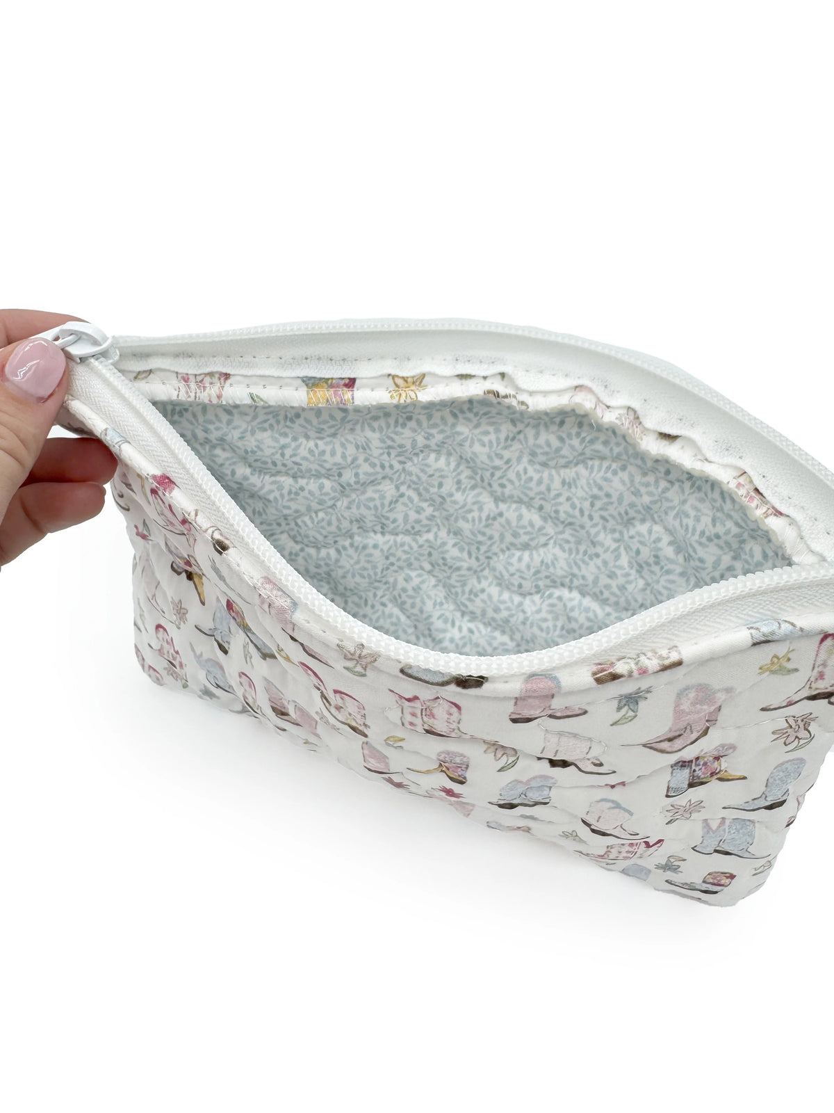 Small Quilted Makeup Bag | Patchwork White Daisy Boots