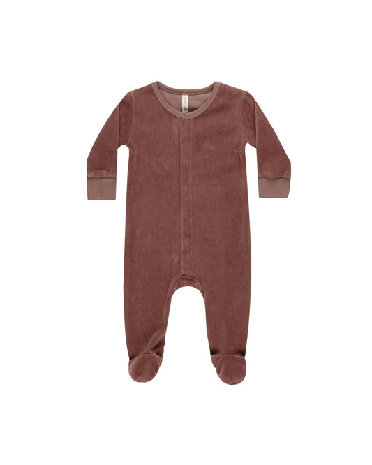 Velour Hidden Snap Footie I Cranberry