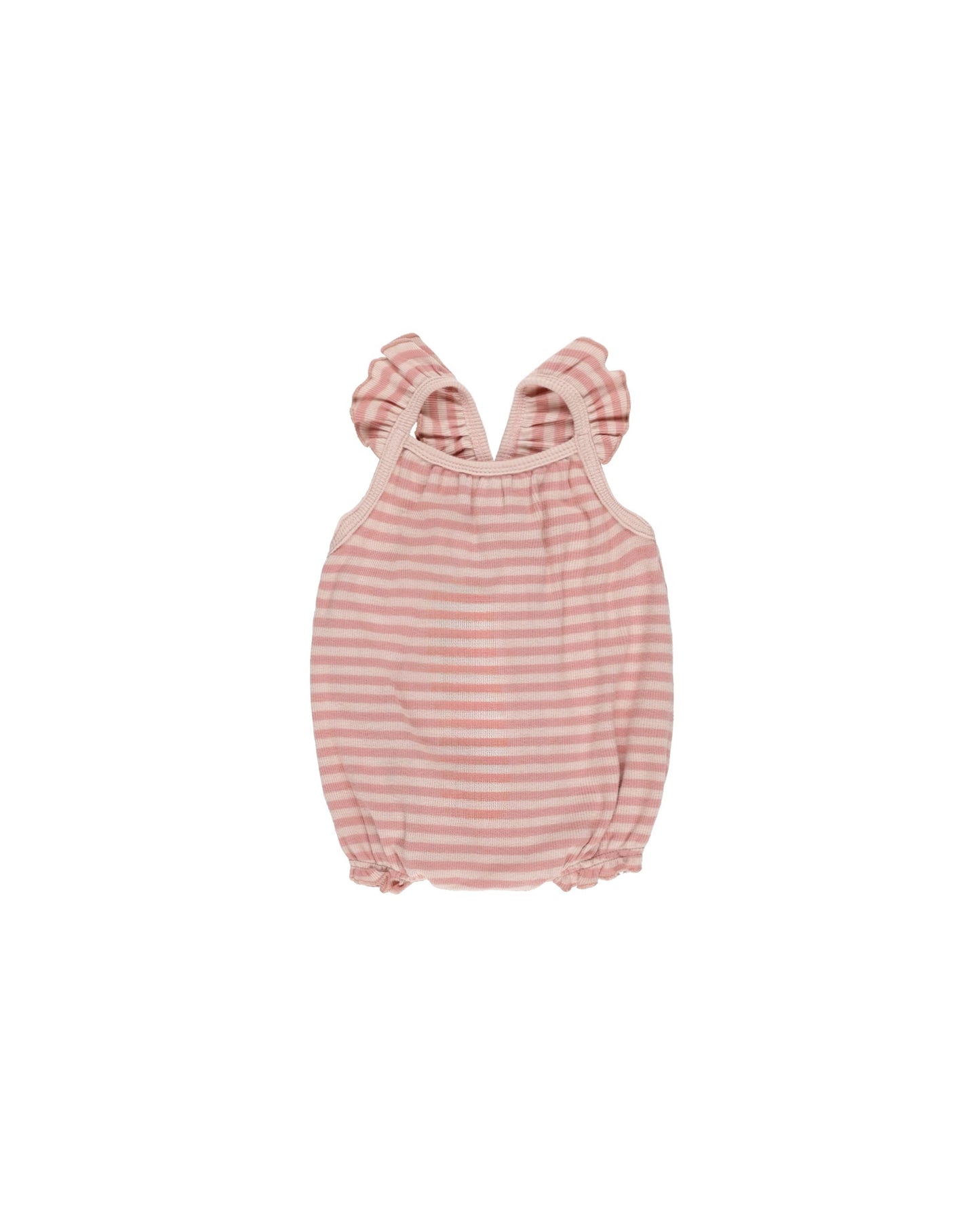 Ribbed Ruffle Romper I Pink Stripe