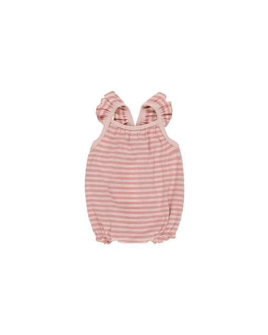 Ribbed Ruffle Romper I Pink Stripe