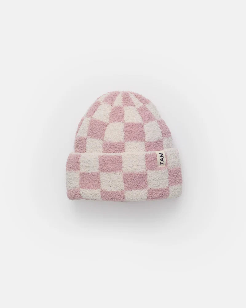 Checkers Fuzzy Beanie | Ash Rose