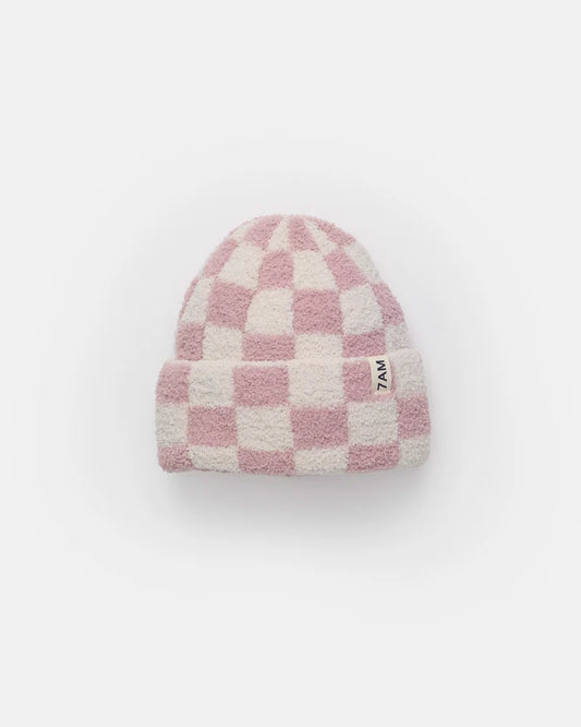 Checkers Fuzzy Beanie | Ash Rose