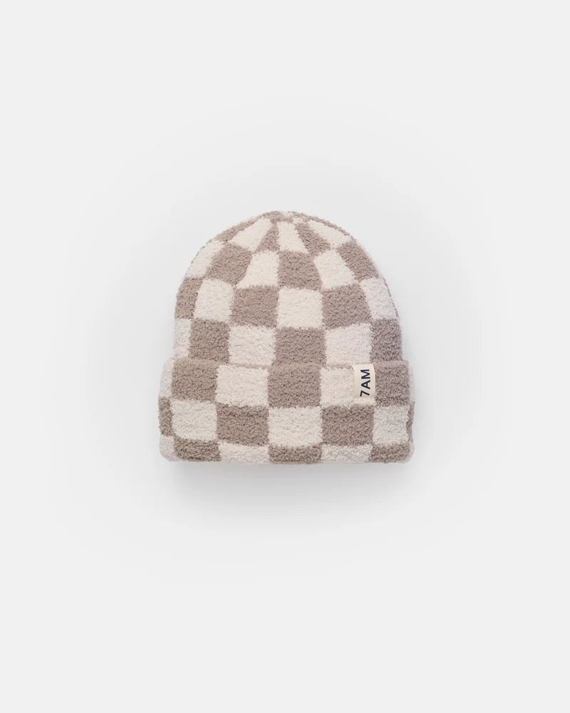 Checkers Fuzzy Beanie | Taupe