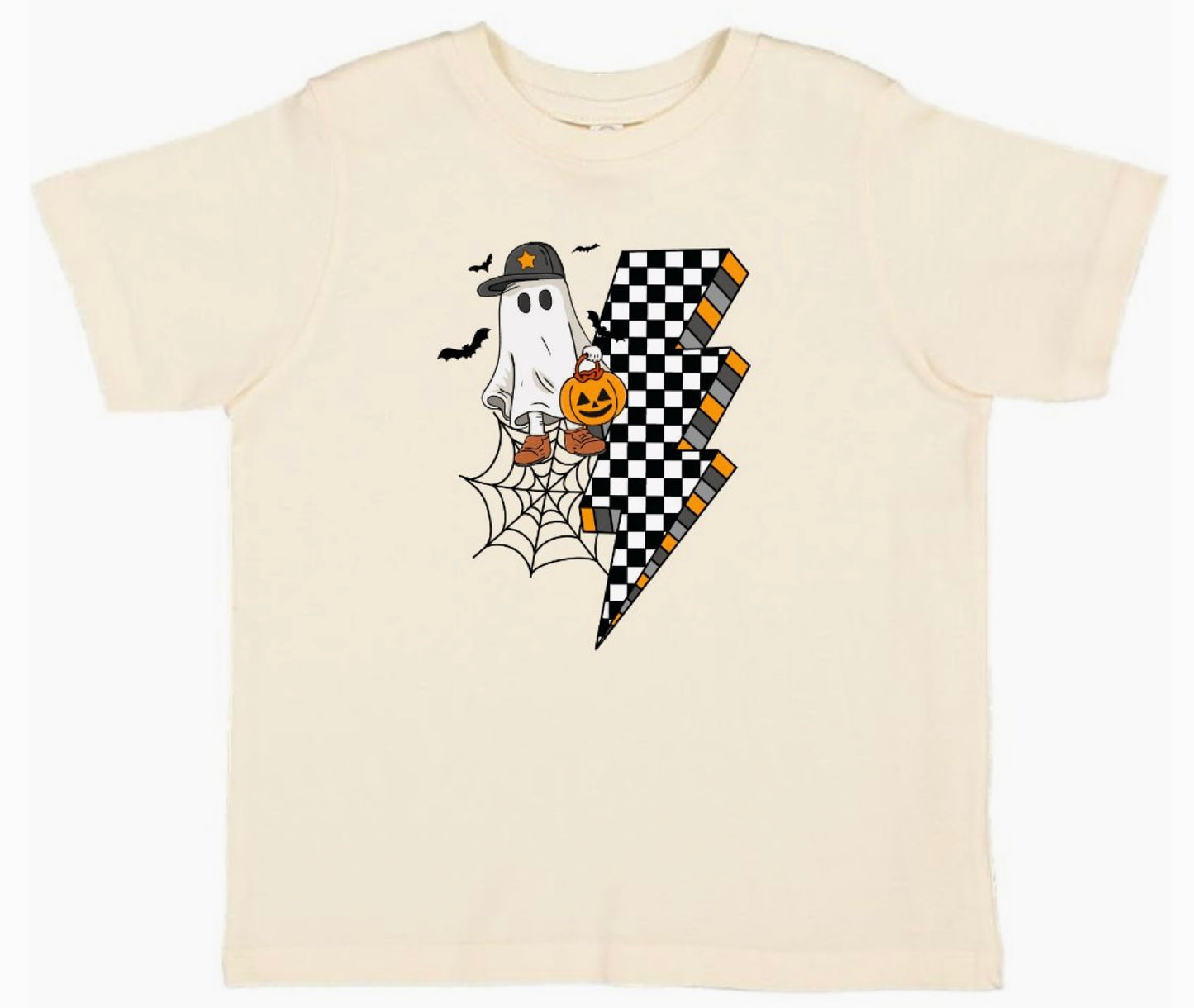 Checker Ghost Halloween Short Sleeve T-Shirt | Natural