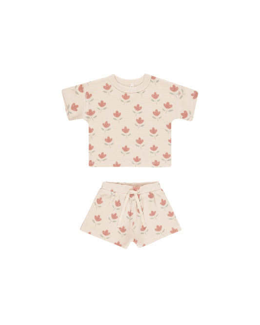 Waffle Tee + Short Set I Tulips