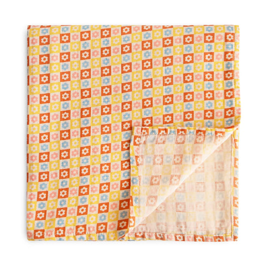 Organic Cotton Muslin Swaddle | Happy Flowers Check