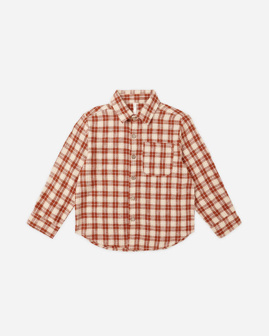 Collared Long Sleeve Shirt | Red Plaid