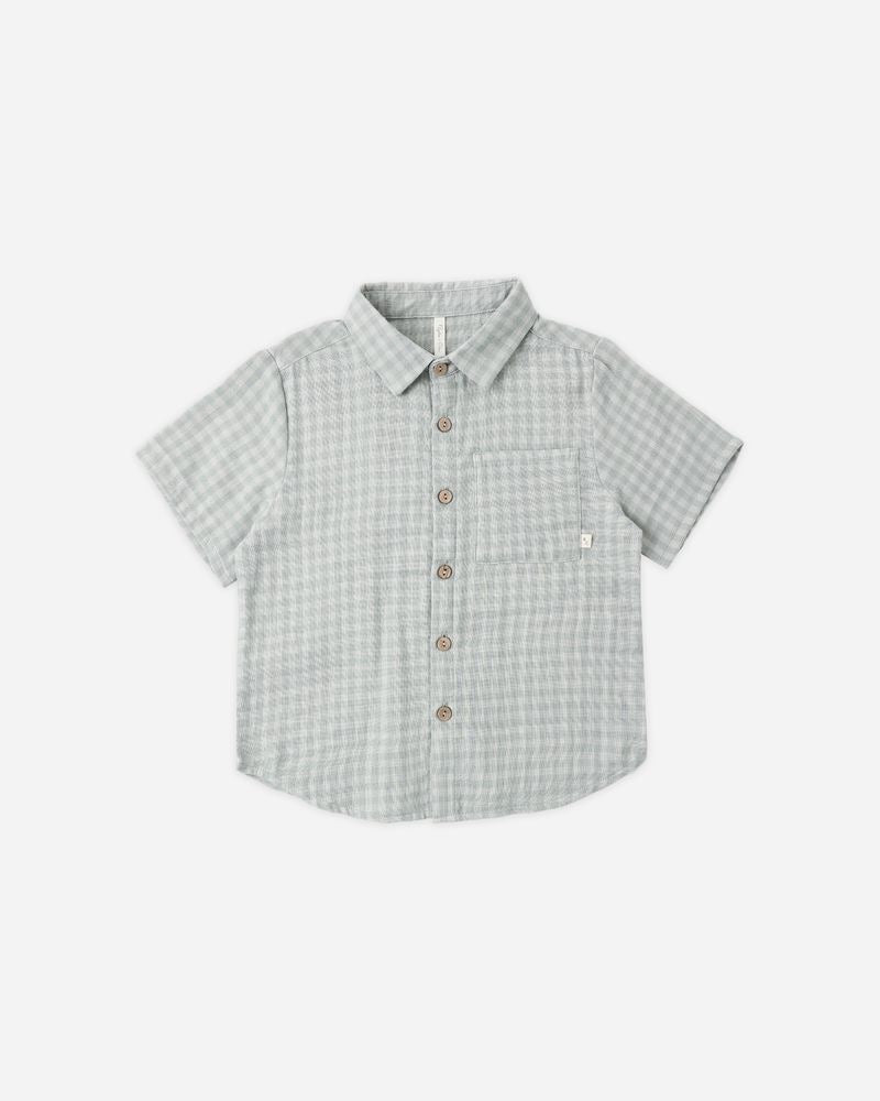 Collared Short Sleeve Shirt | Green Gingham